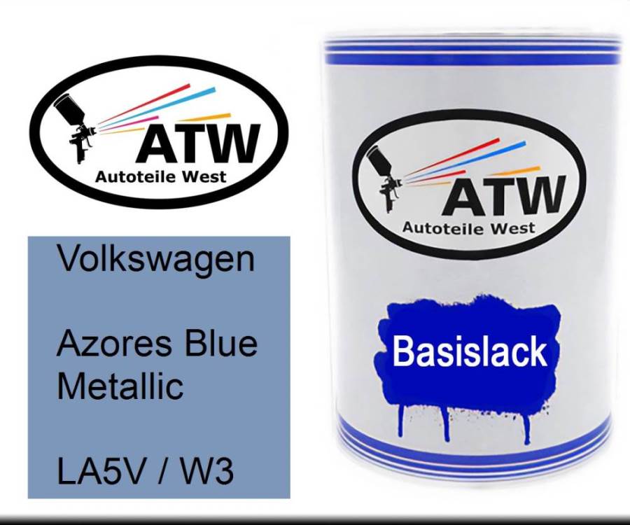 Volkswagen, Azores Blue Metallic, LA5V / W3: 500ml Lackdose, von ATW Autoteile West.